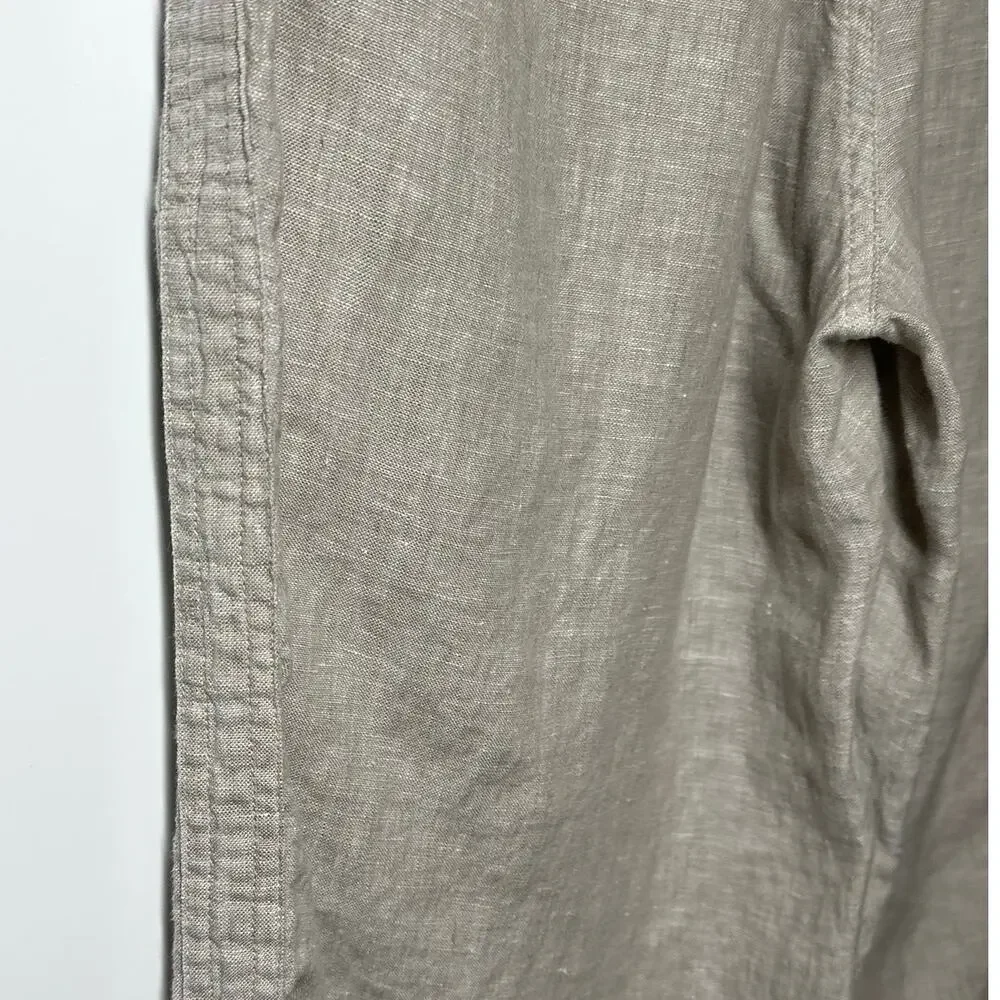 QUINCE 100% European Linen Wide Leg Pants Flax Beige Sz M Pockets Boho Beachy